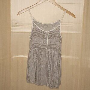 Soprano Womens Grey White Boho Relaxed Oversized Aztec Sleeveless Top XS